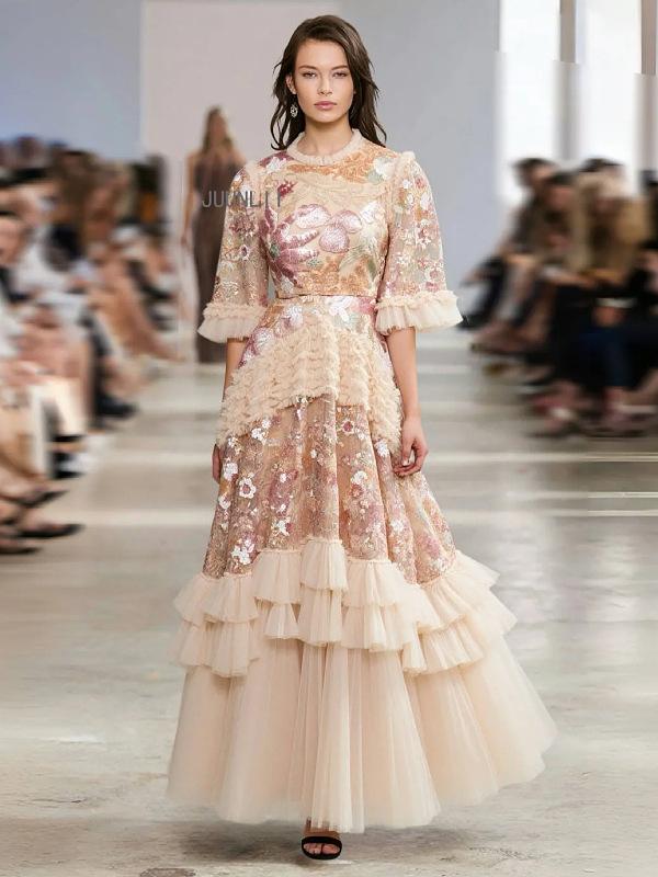 ワンピース レディース ドレス ロングワンピース 演奏会 発表会 結婚式 二次会 謝恩会 フォーマル 披露宴 お呼ばれ Aライン ノースリーブ 高級感 上品 キラキラ ラメ スパンコール チュール レース フリル シフォン 華やか ボリューム マキシ丈 ｜アクセルジャパン 16,936円
