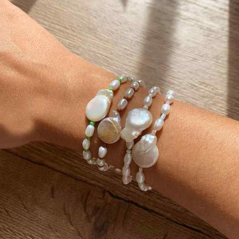 ブレスレット レディース 淡水パール バロックパール 不揃い パール ハート 腕輪 アクセサリー ジュエリー 女性用 婦人用 カジュアル フォーマル 上品 華奢 細身 スモール 素材 金属アレルギー対応 普段使い デイリー オフィス 通勤 結婚｜アクセルジャパン