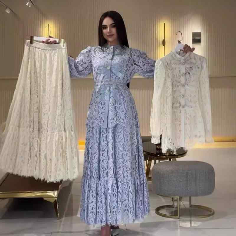 ワンピース レディース 春秋 ロング丈 チャイナドレス風 セットアップ トップス レース 長袖 エレガント きれいめ 大人かわいい 上品 通勤用 お呼ばれ 2点セット 切り替え ゆったり 体型カバー 大きいサイズ 着痩せ 細見え 二の腕カバー お腹周り ｜アクセルジャパン
