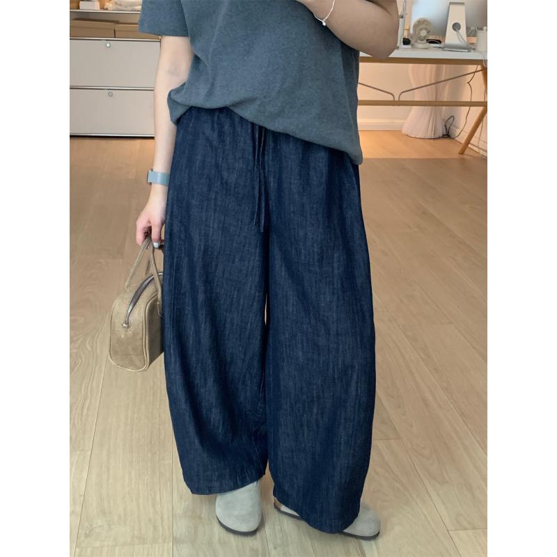 デニムパンツ レディース 春夏 ゆったり ワイドパンツ ストレート ジーパン ジーンズ 体型カバー 大きいサイズ 着痩せ 脚長効果 カジュアル ボトムス ズボン ハイウエスト ドロスト仕様 紐付き 普段使い お出かけ 大人かわいい 高級感 伸縮性 通気性|アクセルジャパン