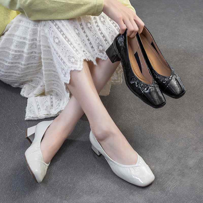 パンプス レディース 牛革 スクエアトゥ 太ヒール ローファー コンフォートシューズ 婦人靴 カジュアル 革 軽量 履きやすい 歩きやすい 痛くない 疲れにくい シンプル 無地 おしゃれ かっこいい 通学 通勤用 普段使い オフィス 大人かわいい きれ｜アクセルジャパン