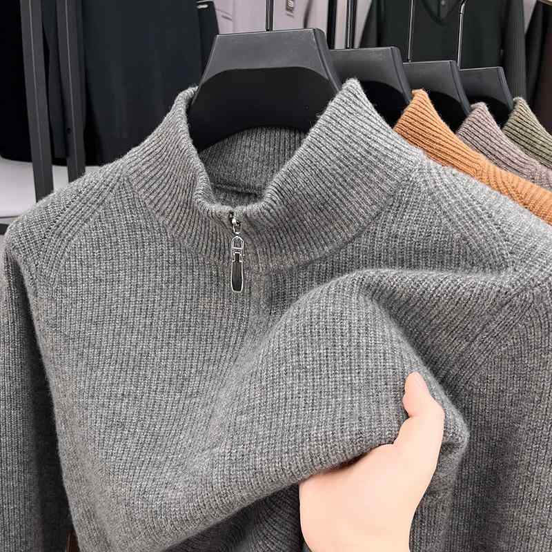 メンズ ニットセーター 秋冬 厚手 スタンドカラー ジッパー ビジネス 通勤 高級感 暖か トップス|アクセルジャパン