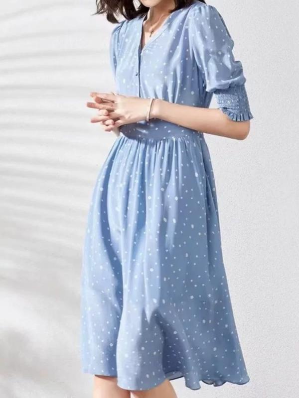 ワンピース レディース 夏用 半袖 Vネック ウエストマーク プリント柄 シルク調 上品 きれいめ フェミニン エレガント 大人かわいい かわいい きれいめ 上品 オフィス カジュアル 通勤用 普段使い デート おしゃれ 清楚系 体系カバー 大き|アクセルジャパン