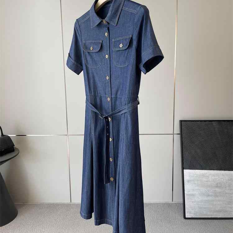 ワンピース レディース 大きいサイズ ゆったり デニム 膝丈 チュニック 体型カバー 着痩せ 細見え 伸縮性 柔らかい 軽やか 綿混 コットン 爽やか デイリー カジュアル オフィス 通勤用 アウトドア 普段使い お出かけ 旅行 シンプル 無地 質感 高｜アクセルジャパン