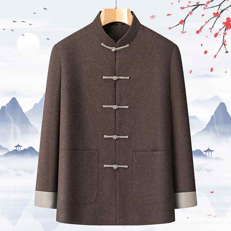 メンズ コート 中国風 漢服 羊毛 厚手 レトロ 長袖 秋冬 スタンドカラー ボタン留め 暖か 防寒 フォーマル 普段使い|アクセルジャパン