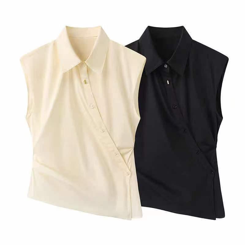 ブラウス レディース 春夏中式 トップス 長袖 ゆったり 体型カバー 大きいサイズ 着痩せ 襟なし バンドカラー 切り替え 不規則 裾 折り目 ドレープ 接触冷感 通気性 吸湿速乾 軽量 薄手 柔らかい 肌触り良い 高級感 普段使い 通勤用|アクセルジャパン