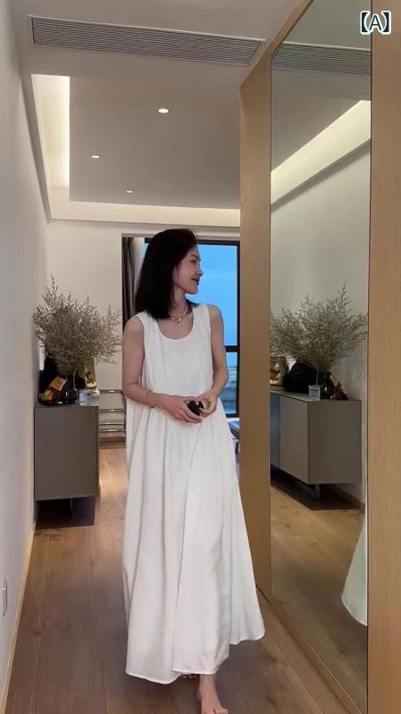 ワンピース レディース ノースリーブ ロング丈 フレンチガーリー 大人かわいい 上品 きれいめ 体型カバー 大きいサイズ ゆったり 着痩せ 体系カバー お腹周り 二の腕カバー 切り替え Aライン フレア 無地 普段使い 通勤用 パーティー デート リゾー|アクセルジャパン