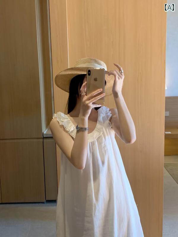 ワンピース レディース 春夏 膝丈 ラミー 麻100% ノースリーブ バックドローストリング 体型カバー ゆったり 大きいサイズ 荷葉辺 フリル 減齢 切り替え ナチュラル 無地 通気性 吸湿速乾 リゾート ビーチ 海辺 普段着 お出かけ カジュ|アクセルジャパン