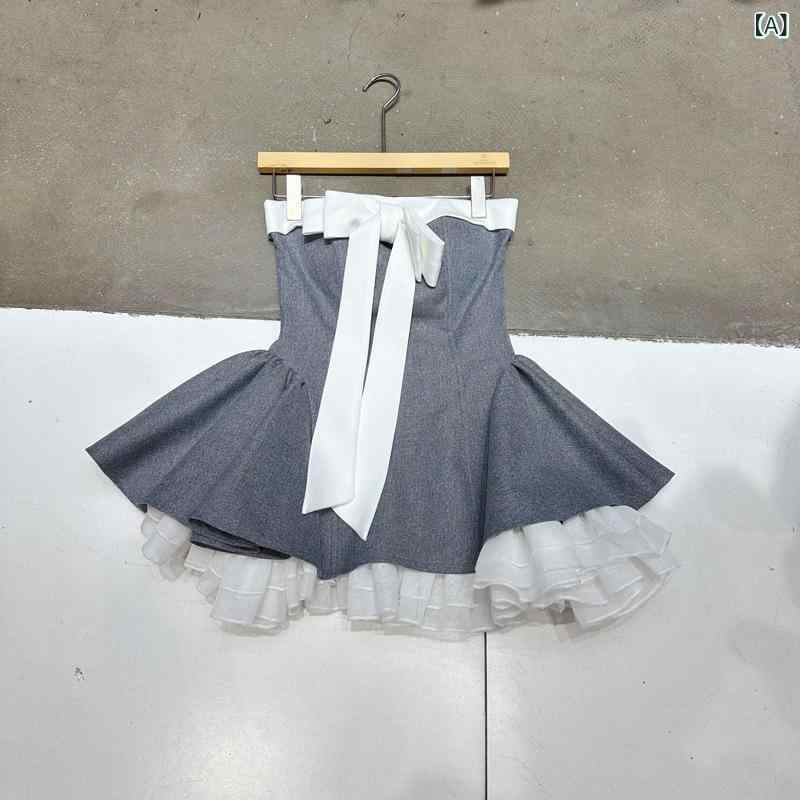ワンピース レディース ミニ丈 ベアトップ リボン チュール ふんわり 切り替え ドレス 高級感 かわいい フェミニン パーティー デート 服装 シルエット フレア 膝上丈 ショート丈 体系カバー 大きいサイズ 大きめ サイズ ゆったり 着痩せ 細見え お｜アクセルジャパン