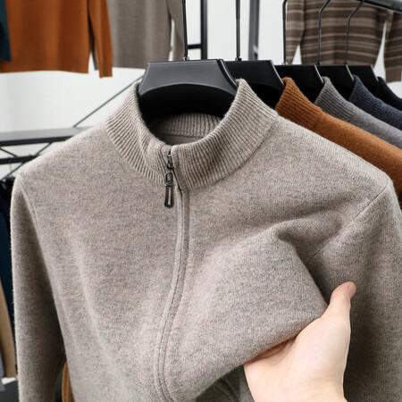 メンズ 冬用 厚手 ウール ニットカーディガン スタンドカラー ジッパー 暖か 保暖 セーター トップス インナー 普段使い 通勤 軽量 伸縮性|アクセルジャパン