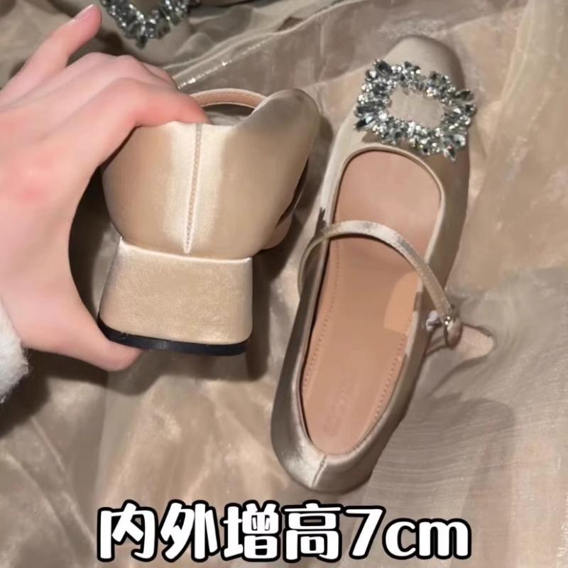 パンプス レディース 厚底 7cm インヒール メリージェーン 靴 ストラップ スエード調 ラインストーン 太ヒール 通勤用 普段使い 美脚 疲れにくい 歩きやすい スタイルアップ 小柄 女性用 ブラック 黒色｜アクセルジャパン