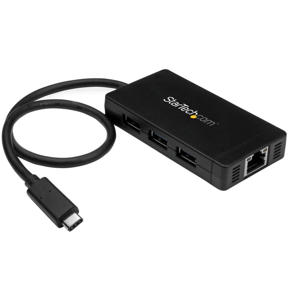 USB Type-C接続3ポートUSB 3.0ハブ 1ポートギガビット有線LANアダプタ (ACアダプタ付属) USB-C - 3x USB-A 1x RJ45 GbE 送料無料 スターテック Startech 2年保証｜アクセルジャパン