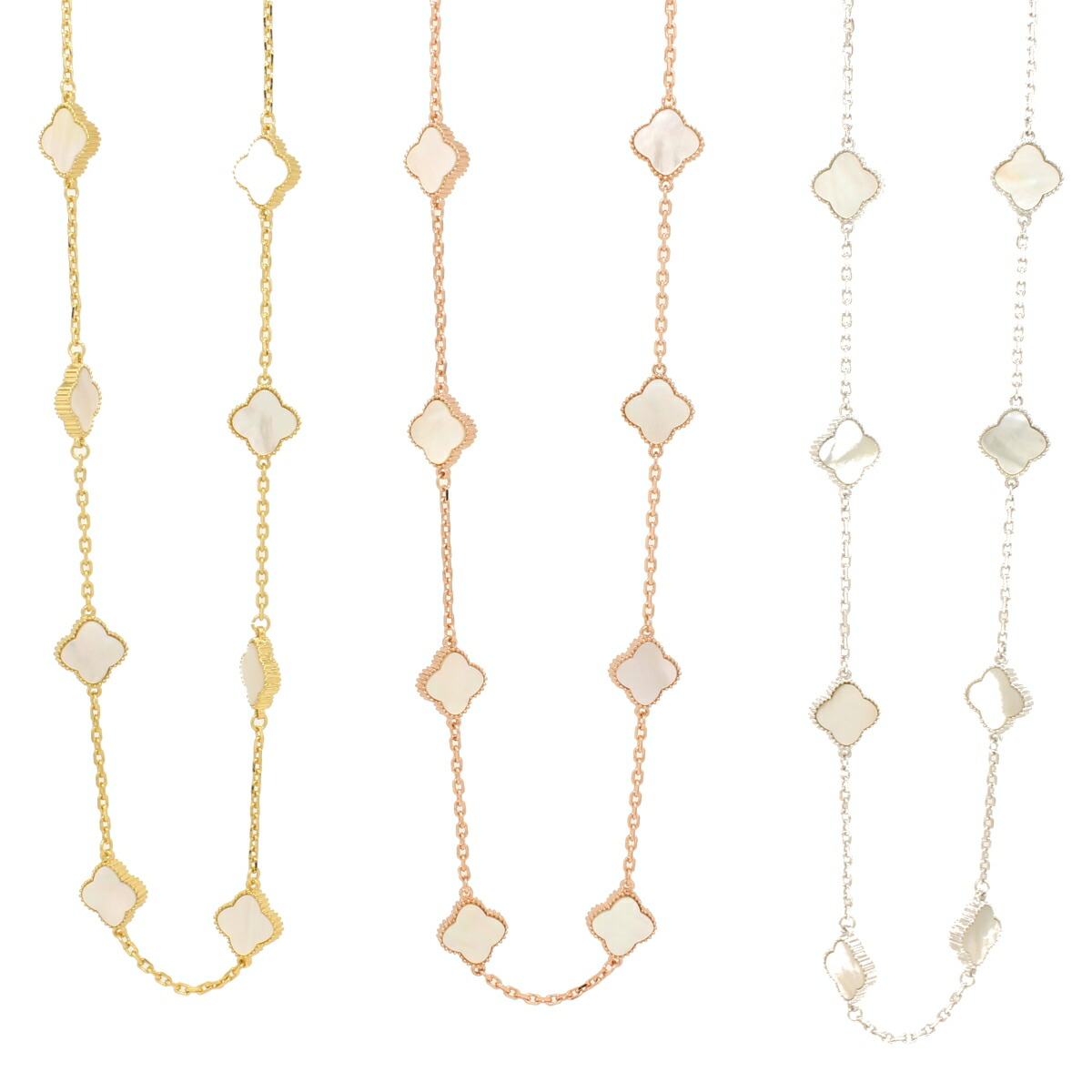 楽天市場】フラワー ネックレス 白蝶貝 クローバー シェル ミル黄金花