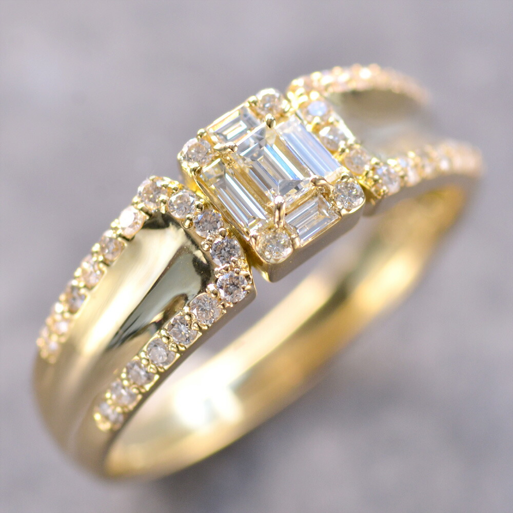 【マラソン期間限定★10%OFFクーポン】指輪 メンズリング K18 18K 18金 バゲットカット ダイヤモンド メンズリング ゴールド 男性 刻印入り 鑑別書付き シンプル 30代 40代 50代 【人気アイテム】