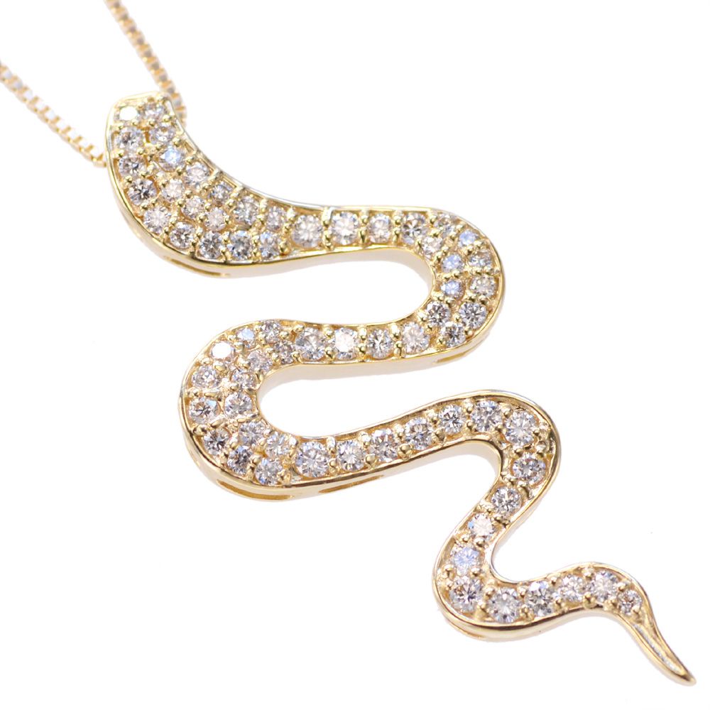 【マラソン期間限定★10%OFFクーポン】ネックレス K18 ゴールド 18K 蛇 スネーク ダイヤモンドネックレス メンズ 50cm ベネチアンチェーン付き ユニセックス 日本製 刻印入り 鑑別書付き プレゼント ギフト｜アクセサリーマート