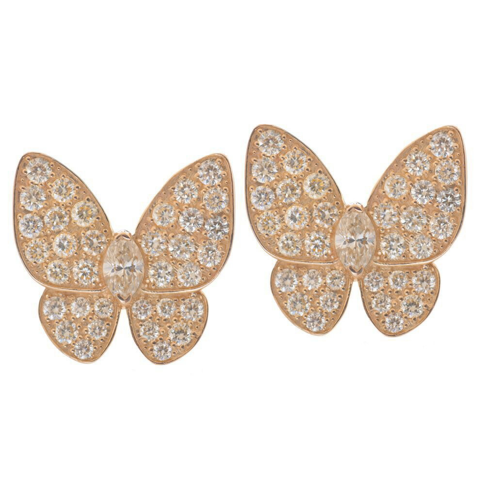 【マラソン期間限定★10%OFFクーポン】ピアス レディース 18金 K18 18KPG ピンクゴールド ダイヤモンド 蝶 バタフライ パヴェピアス 両耳 スタッドピアス 刻印入り 鑑別書付き【人気アイテム】｜アクセサリーマート