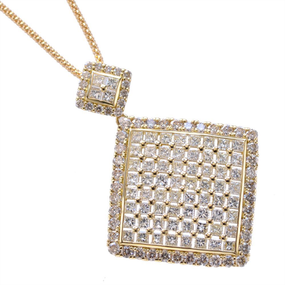 【間もなく終了★10%OFFクーポン】ダイヤモンド ネックレス 18金 K18 18K プリンセスカット ダイヤモンド 7カラット ダイヤモンドネックレス イエローゴールド レディース 日本製 刻印入り 鑑別書付き