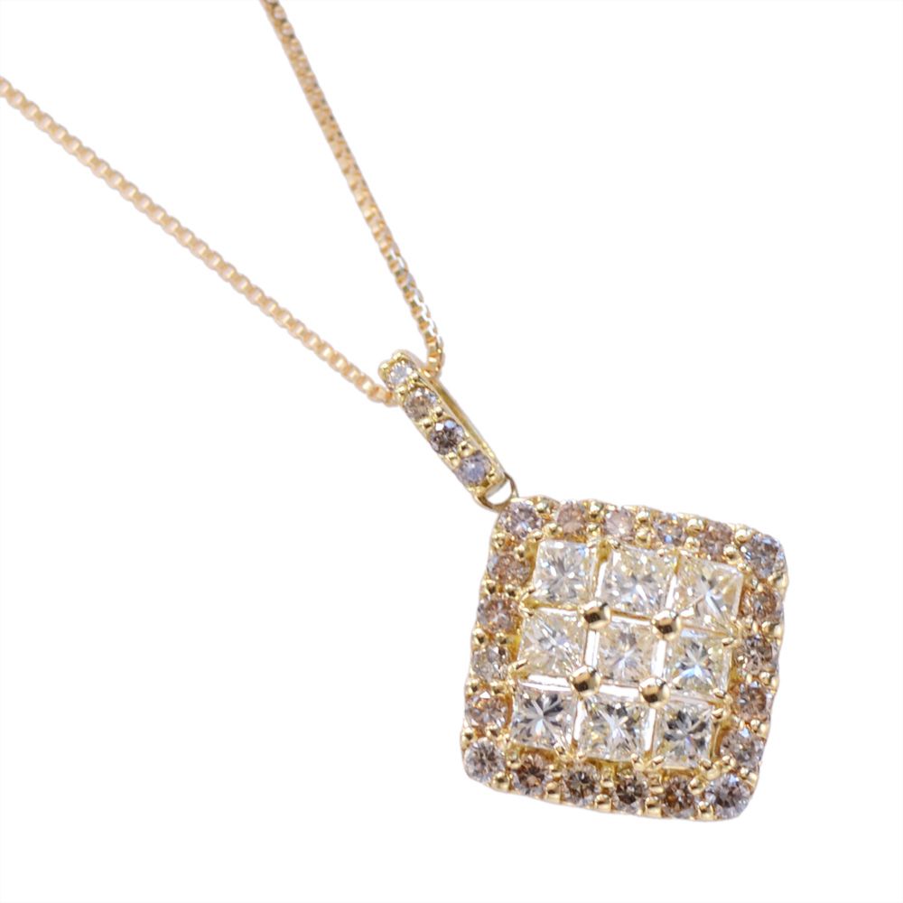 ダイヤモンド ネックレス 18金 K18 18K プリンセスカット ダイヤモンド 1カラット ダイヤモンドネックレス イエローゴールド レディース 日本製 刻印入り 鑑別書付き