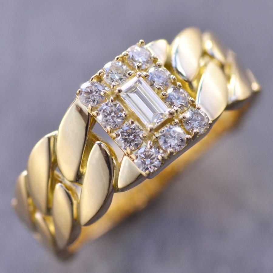 メンズリング 18金 指輪 K18 18K バゲットカット ダイヤモンド 喜平リング イエローゴールド 男性 日本製 刻印入り 鑑別書付き【動画あり】 シンプル 30代 40代 50代 232,650円