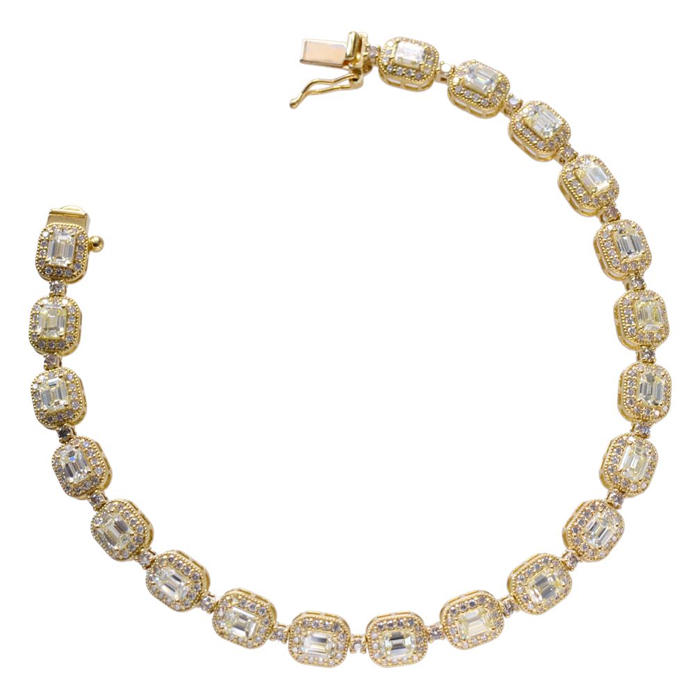 【マラソン期間限定★10%OFFクーポン】ブレスレット メンズ K18 18K ダイヤモンド 6.15カラット 18金 エメラルドカット ダイヤモンドブレスレット ゴールド ミル打ち ファンシーカット レディース ユニセックス シンプル プレゼント ギフト 【人気アイテム】【動画あり】|アクセサリーマート