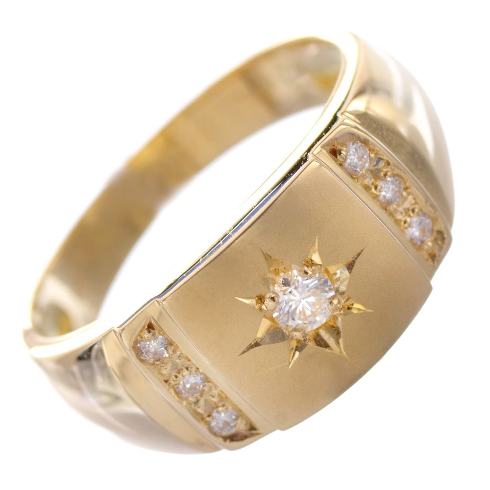 【マラソン期間限定★10%OFFクーポン】指輪 メンズリング 18金 K18 ゴールド 18K 印台 リング ダイヤモンド 後光留め 幅広 シグネットリング 男性 日本製 刻印入り 鑑別書付き シンプル 30代 40代 50代 60代 【人気アイテム】｜アクセサリーマート
