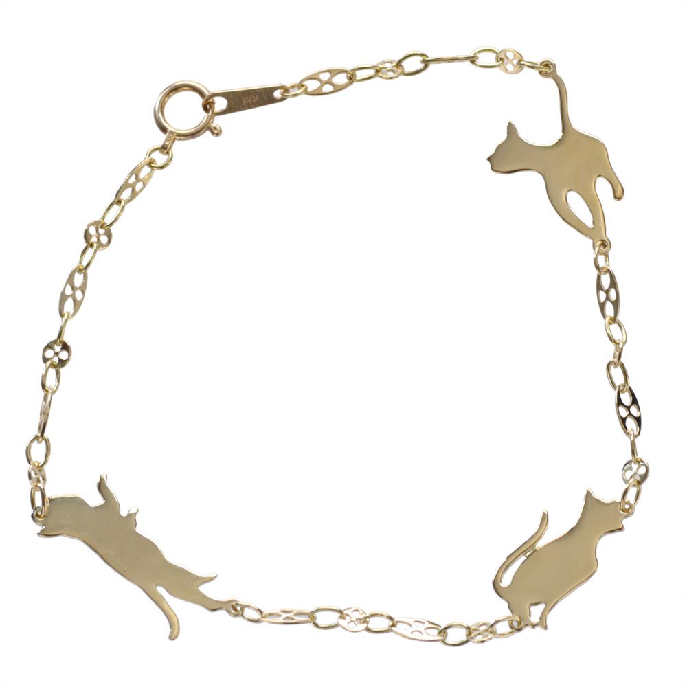 【マラソン終了間近★10%OFFクーポン】ブレスレット レディース K18 18K 18金 猫 キャット モチーフ 地金ブレスレット イエローゴールド 日本製 刻印入り