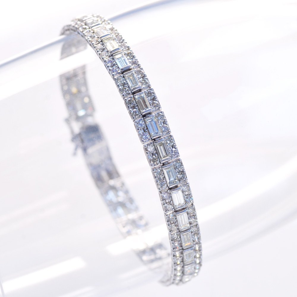 【マラソン期間限定★10%OFFクーポン】ブレスレット メンズ プラチナ ダイヤモンド 7.6カラット バゲットカット Pt900 レディース 男女兼用 ユニセックス 日本製 刻印入り 鑑別書付き シンプル プレゼント ギフト 【人気アイテム】【動画あり】|アクセサリーマート