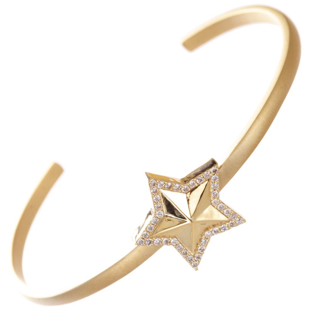 バングル 18金 ダイヤモンド 星 スター バングルブレスレット K18 18K イエローゴールド 艶消し ユニセックス ジェンダーレスジュエリー 日本製 刻印入り 鑑別書付き