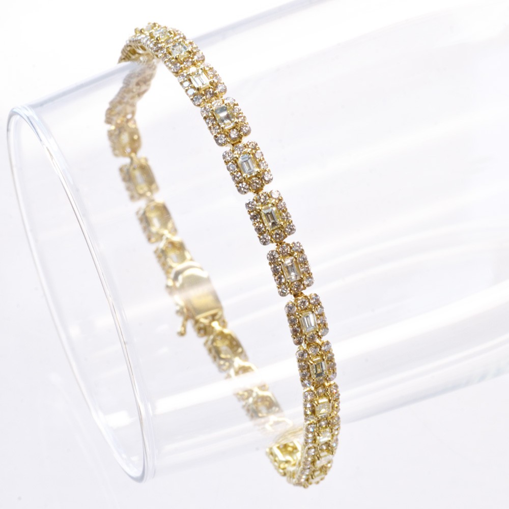 【マラソン期間限定★10%OFFクーポン】ブレスレット メンズ 18金 K18 バゲットカット ダイヤモンド 5カラット イエローゴールド ジェンダーレスジュエリー 日本製 刻印入り 鑑別書付き シンプル プレゼント ギフト 【人気アイテム】|アクセサリーマート