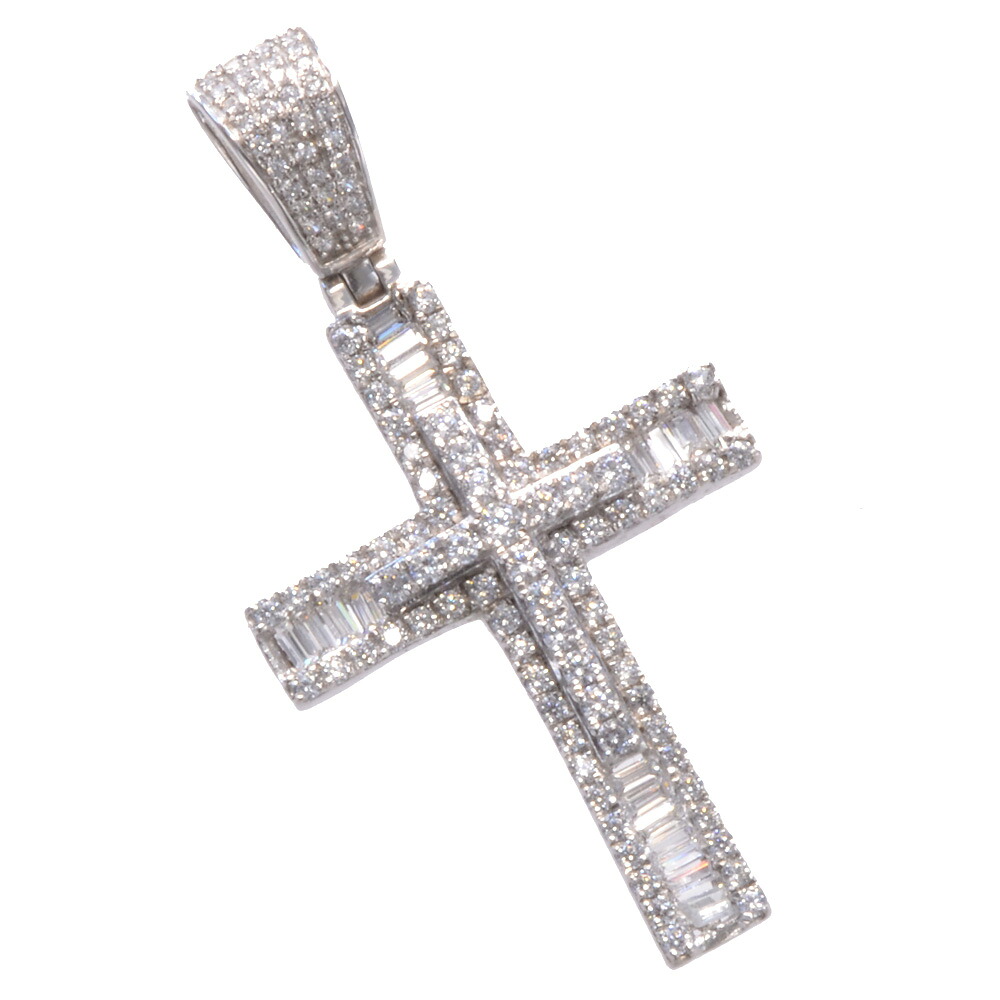 【マラソン期間限定★10%OFFクーポン】ペンダントトップ メンズ 18金 K18 18K ホワイトゴールド クロス バゲットカット ダイヤモンド 十字架 ペンダントヘッド ネックレストップ 刻印入り 鑑別書付き 大きめ シンプル プレゼント ギフト 【人気アイテム】|アクセサリーマート