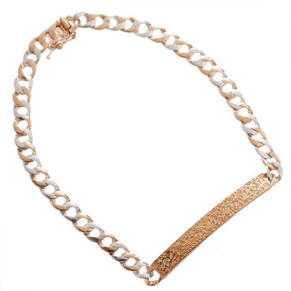 【マラソン期間限定★10%OFFクーポン】喜平ブレスレット 18金 K18PG メンズ プラチナ ピンクゴールド コンビ レリーフ柄 プレート 喜平 メンズブレスレット 20cm 日本製 刻印入り 男女兼用 キヘイ 4mm幅 手造り 地金 極上喜平 シンプル【人気アイテム】【slim】