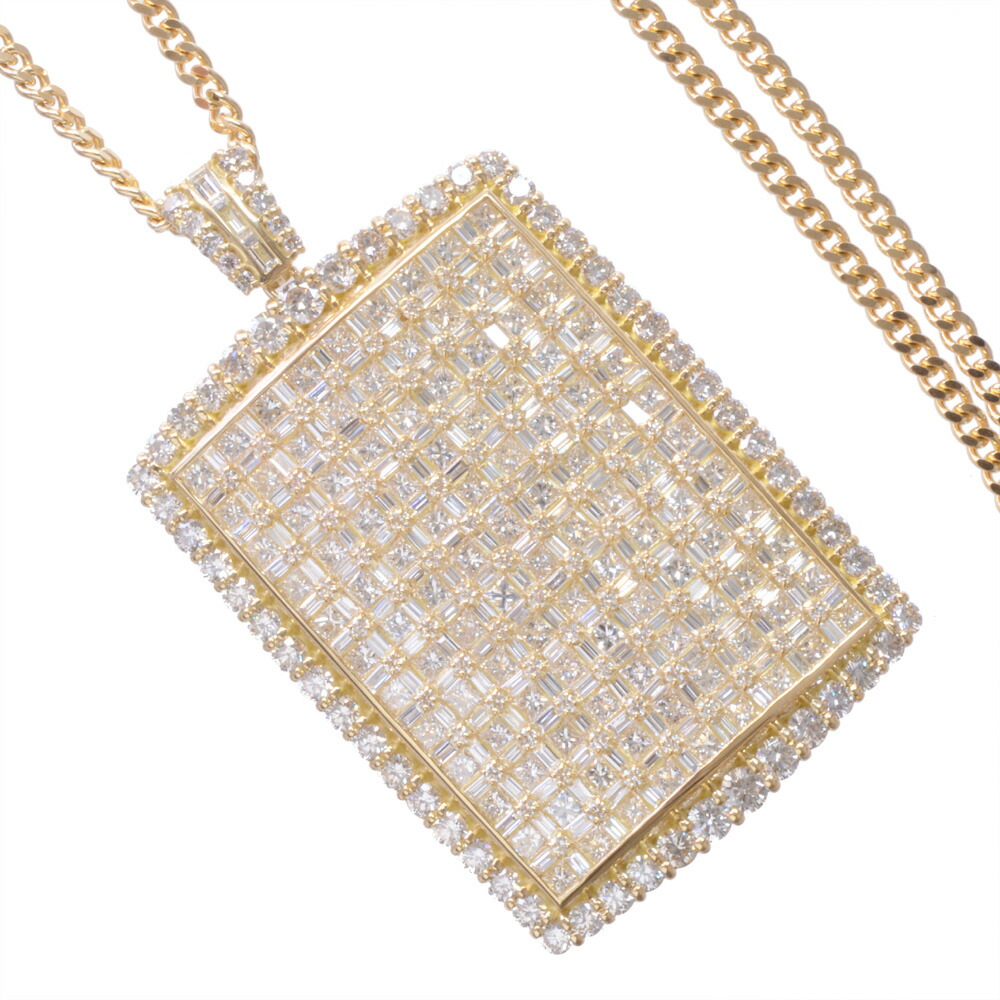 【間もなく終了★10%OFFクーポン】ネックレス メンズ K18 18K 18金 バゲットカット ダイヤモンド 10カラット イエローゴールド 徳力 10g 50cm 喜平 ペンダント 刻印入り 鑑別書付き プレゼント ギフト