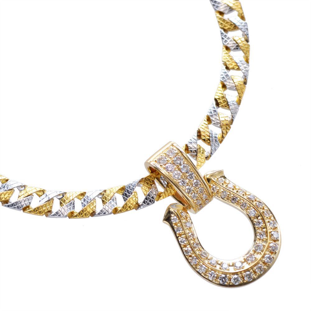 【マラソン期間限定★10%OFFクーポン】喜平 ネックレス 18金 K18 18k イエローゴールド プラチナ Pt900 50cm 喜平チェーン 馬蹄 ホースシュー ダイヤモンド 1.03カラット ペンダントトップ セット リバーシブル メンズネックレス プレゼント ギフト 【人気アイテム】｜アクセサリーマート