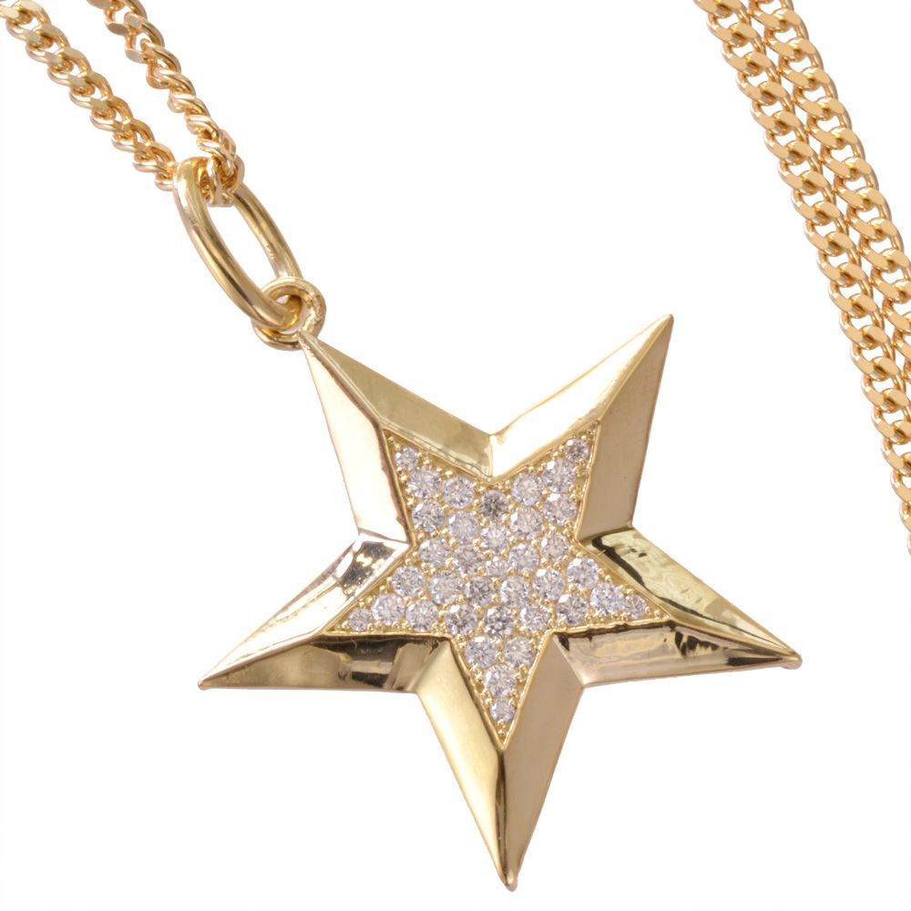 【間もなく終了★10%OFFクーポン】ネックレス メンズ K18 18K 18金 ダイヤモンド スター 星 ペンダント イエローゴールド 徳力 10g 50cm 喜平チェーン 日本製 刻印入り 鑑別書付き プレゼント ギフト