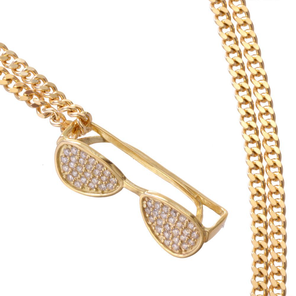 【間もなく終了★10%OFFクーポン】ネックレス メンズ K18 18K 18金 ダイヤモンド サングラス メガネ ペンダント イエローゴールド 徳力 10g 50cm 喜平チェーン 日本製 刻印入り 鑑別書付き プレゼント ギフト