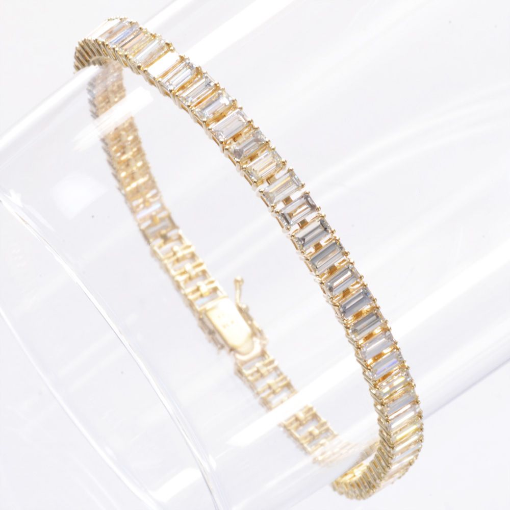 【マラソン期間限定★10%OFFクーポン】ブレスレット メンズ K18 18金 18k ダイヤモンド 7カラット バゲットカット イエローゴールド 18cm レディース 男女兼用 ユニセックス 日本製 刻印入り 鑑別書付き シンプル プレゼント ギフト 【動画あり】｜アクセサリーマート