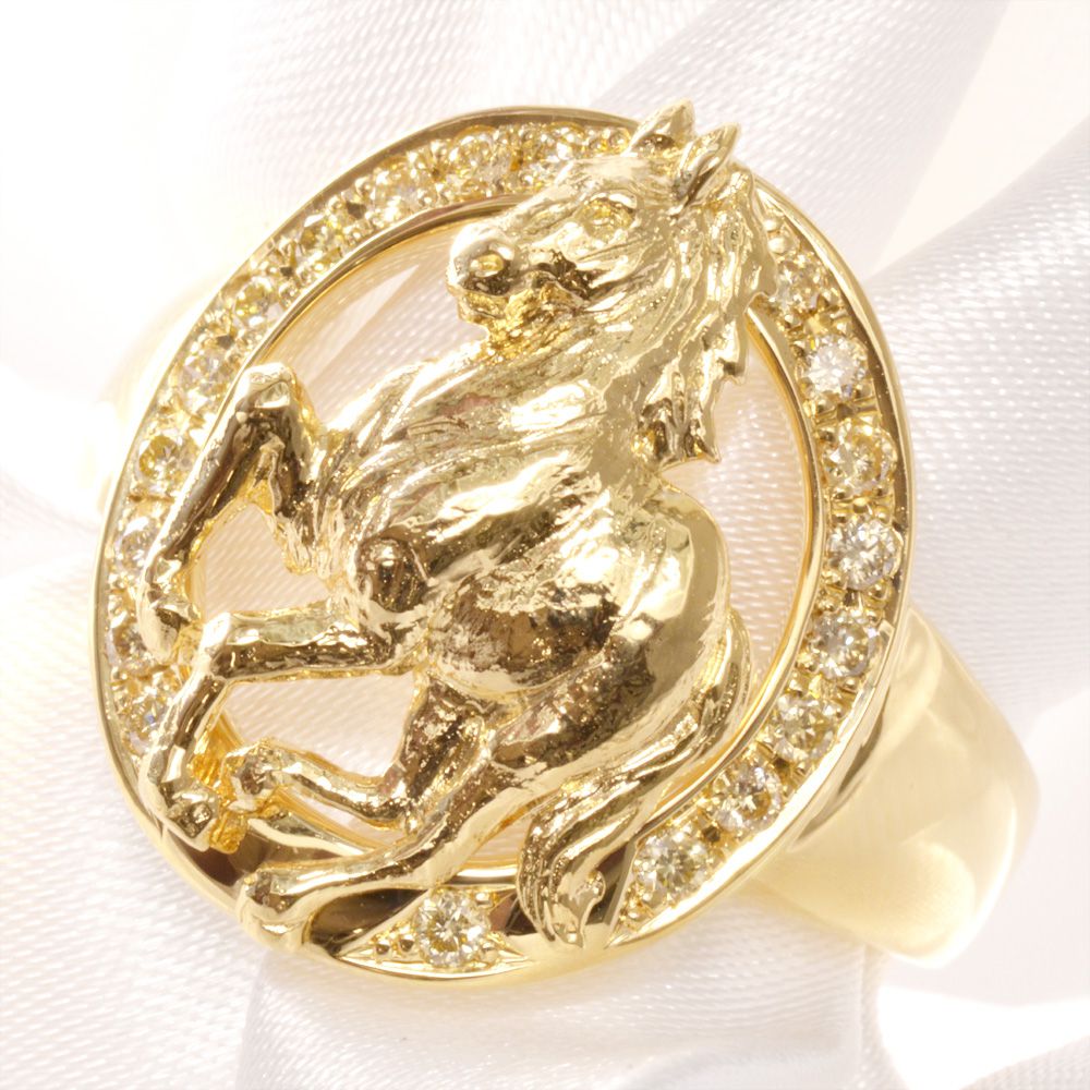【マラソン期間限定★10%OFFクーポン】指輪 メンズリング K18 18金 18k ダイヤモンド 馬 ホースモチーフ イエローゴールド 幅広 ジェンダーレス 日本製 刻印入り 鑑別書付き シンプル 30代 40代 50代 60代|アクセサリーマート