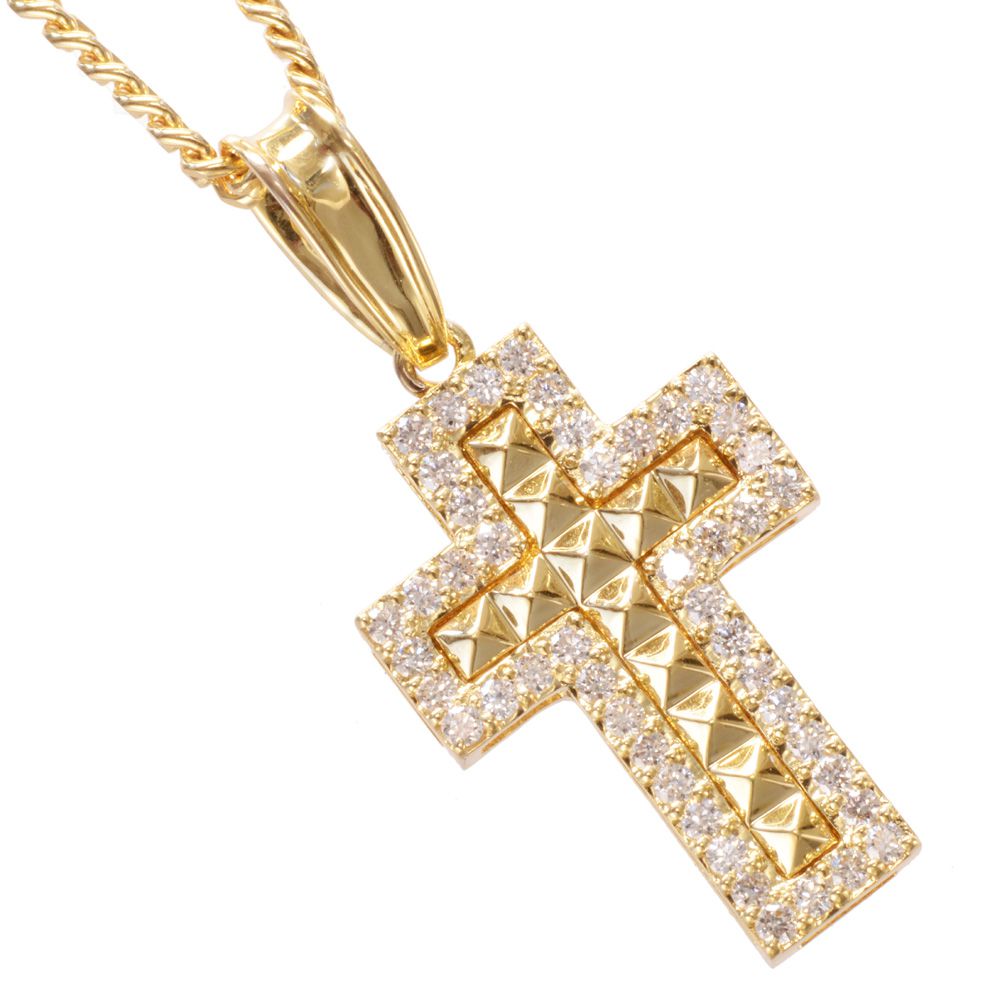 【間もなく終了★10%OFFクーポン】ネックレス メンズ K18 18K 18金 喜平 ダイヤモンド クロス 十字架 スタッズ 鋲 ペンダント イエローゴールド 徳力 10g 50cm 喜平チェーン 日本製 刻印入り 鑑別書付き プレゼント ギフト