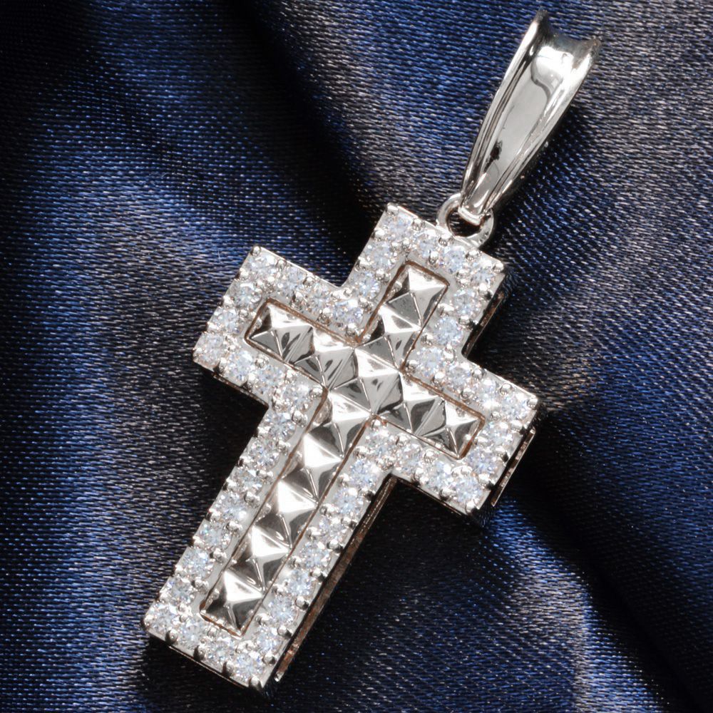 【マラソン期間限定★10%OFFクーポン】ペンダントトップ メンズ K18WG 18K 18金 ホワイトゴールド ダイヤモンド クロス 十字架 スタッズ 鋲 ペンダントヘッド 日本製 刻印入り 鑑別書付き 大きめ シンプル プレゼント ギフト|アクセサリーマート