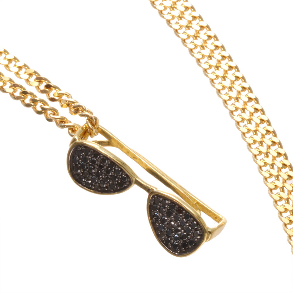 【間もなく終了★10%OFFクーポン】ネックレス メンズ K18 18K 18金 ブラックダイヤモンド サングラス メガネ ペンダント イエローゴールド 徳力 10g 50cm 喜平チェーン 日本製 刻印入り 鑑別書付き プレゼント ギフト