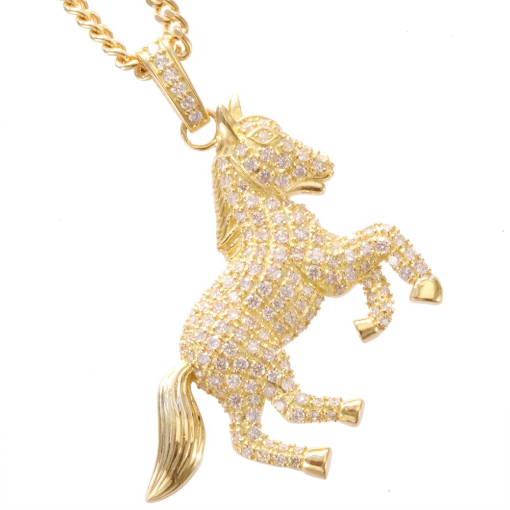 【間もなく終了★10%OFFクーポン】ネックレス メンズ K18 18K 18金 喜平 ダイヤモンド 仔馬 ホース ペンダント イエローゴールド 徳力 10g 50cm 喜平チェーン 日本製 刻印入り 鑑別書付き プレゼント ギフト