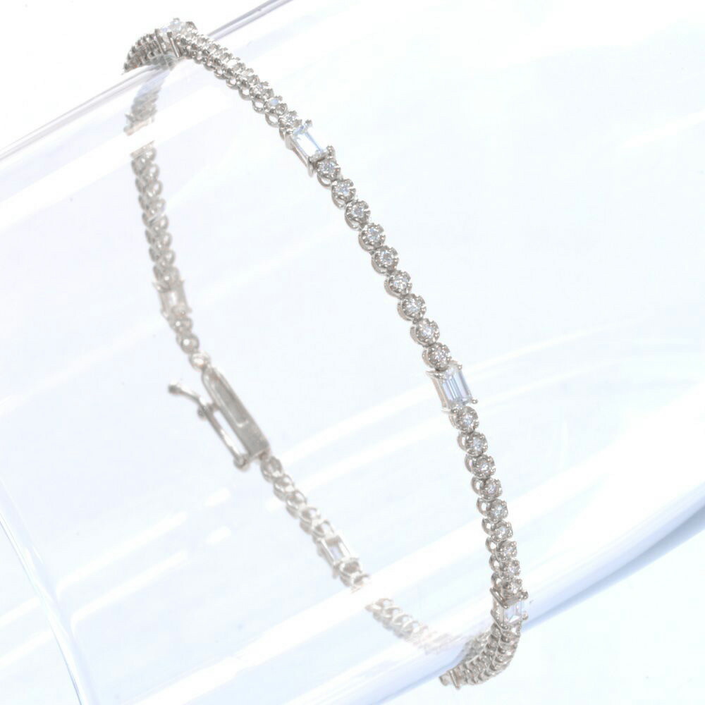 【マラソン期間限定★10%OFFクーポン】ブレスレット メンズ K18WG 18金 ダイヤモンド 1カラット バゲットカット ラウンドブリリアントカット ホワイトゴールド レディース 男女兼用 ユニセックス 細身 スリム 日本製 刻印入り 鑑別書付き シンプル プレゼント ギフト
