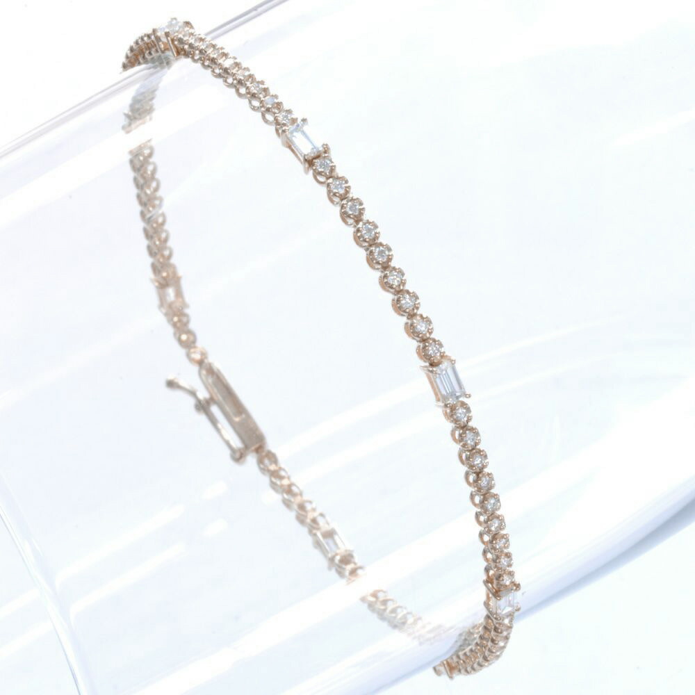 【マラソン期間限定★10%OFFクーポン】ブレスレット メンズ K18PG 18金 ダイヤモンド 1カラット バゲットカット ラウンドブリリアントカット ピンクゴールド レディース 男女兼用 ユニセックス 日本製 刻印入り 鑑別書付き シンプル プレゼント ギフト