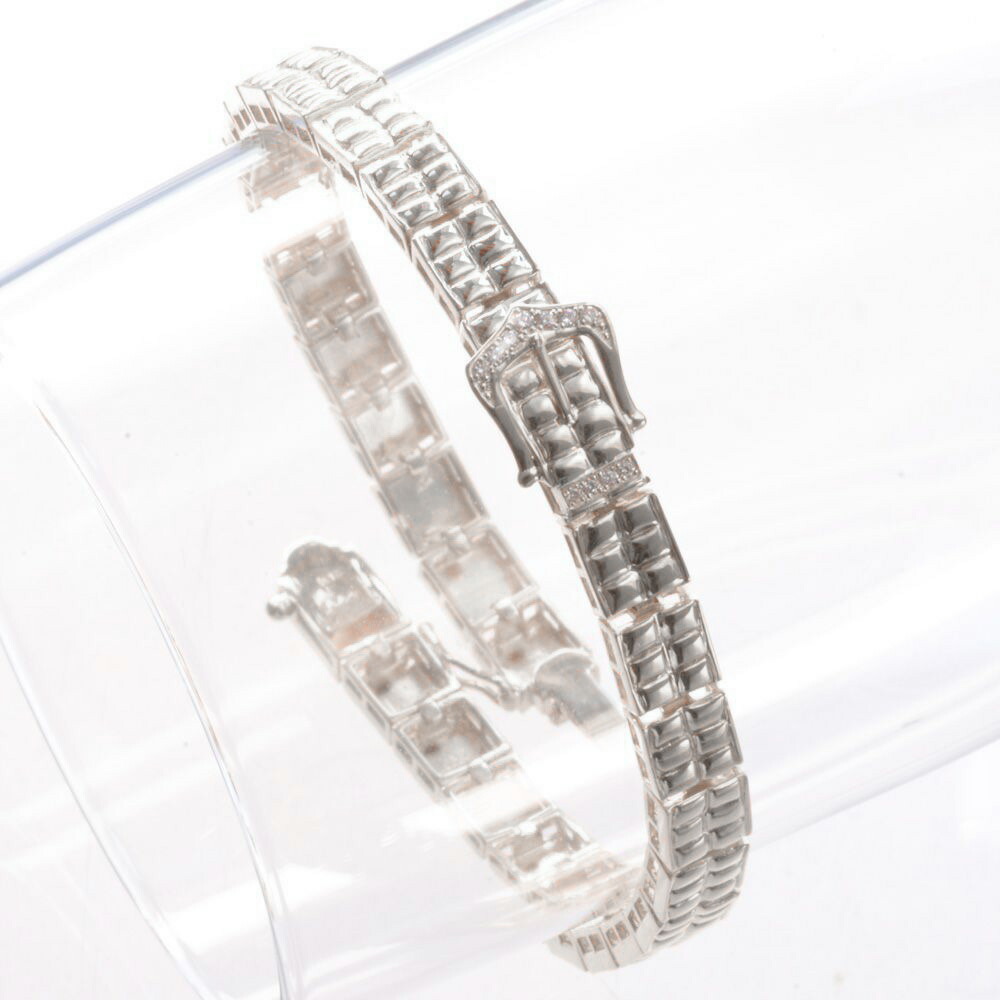 【マラソン期間限定★10%OFFクーポン】ブレスレット メンズ 18金 K18WG ダイヤモンド 19.5cm ホワイトゴールド バックル ベルトモチーフ 30代 40代 50代 60代 刻印入り 鑑別書付き