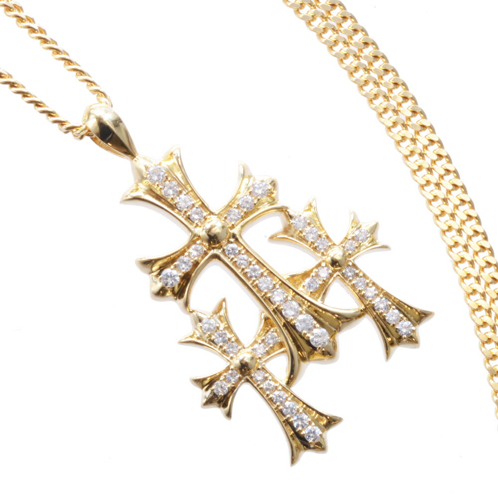 【マラソン期間限定★10%OFFクーポン】ネックレス メンズ K18 18K 18金 ダイヤモンド 3連 クロス ペンダント イエローゴールド 徳力 10g 50cm 喜平チェーン 刻印入り 鑑別書付き 大きめ 30代 40代 50代 60代 シンプル プレゼント ギフト|アクセサリーマート