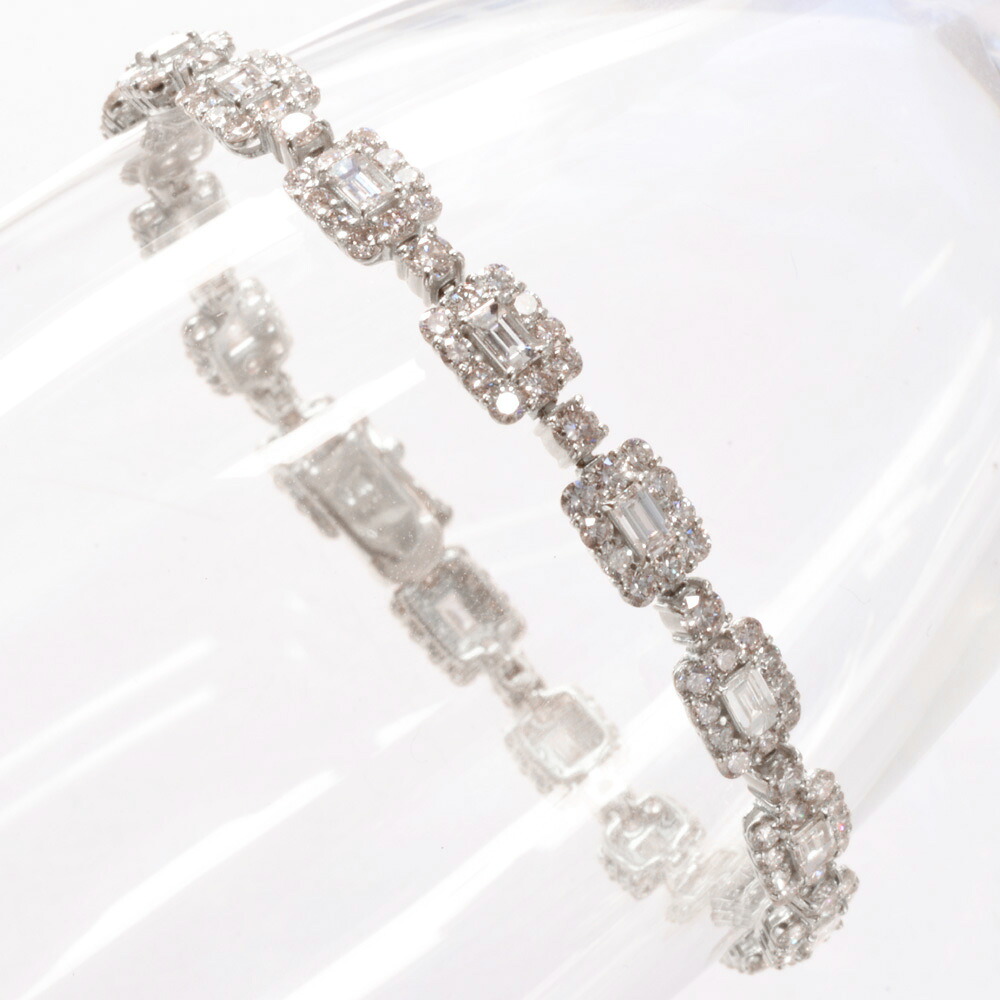 【マラソン期間限定★10%OFFクーポン】ブレスレット メンズ 18金 K18WG バゲットカット ダイヤモンド 7カラット ホワイトゴールド ジェンダーレスジュエリー 大粒 日本製 刻印入り 鑑別書付き シンプル プレゼント ギフト|アクセサリーマート