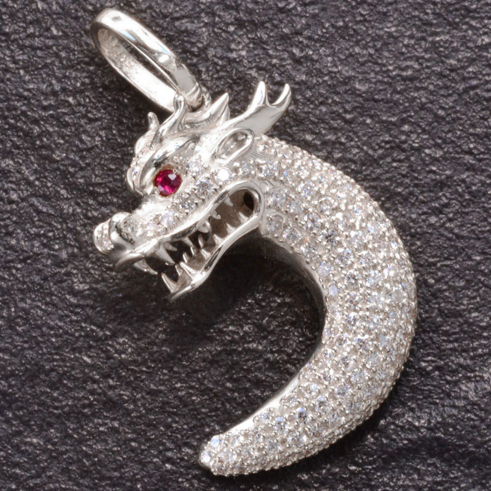 【マラソン期間限定★10%OFFクーポン】ペンダントトップ メンズ 18金 K18WG 18K ドラゴン 龍 ダイヤモンド ルビー ペンダントヘッド ネックレストップ ホワイトゴールド 男性用 刻印入り 大きめ シンプル プレゼント ギフト
