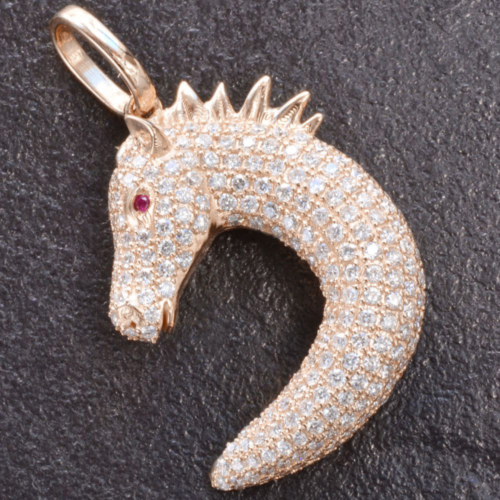 【マラソン期間限定★10%OFFクーポン】ペンダントトップ メンズ 18金 K18PG 18K 馬 ホース ダイヤモンド ルビー ペンダントヘッド ネックレストップ ピンクゴールド 男性用 刻印入り 大きめ シンプル プレゼント ギフト