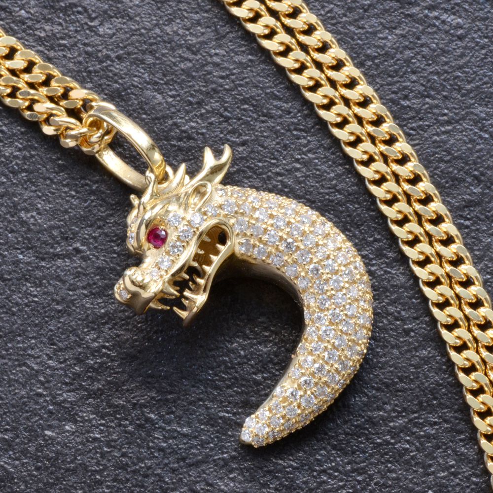 【間もなく終了★10%OFFクーポン】ネックレス メンズ K18 18K 18金 ダイヤモンド ルビー 龍 ドラゴン ペンダント イエローゴールド 徳力 10g 50cm 喜平チェーン 刻印入り 鑑別書付き プレゼント ギフト