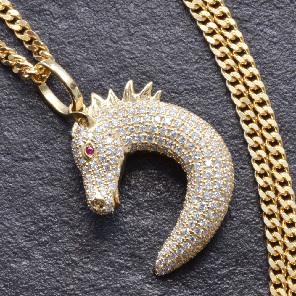 【間もなく終了★10%OFFクーポン】ネックレス メンズ K18 18K 18金 ダイヤモンド ルビー 馬 ホース ペンダント イエローゴールド 徳力 10g 50cm 喜平チェーン 刻印入り 鑑別書付き プレゼント ギフト 326,700円